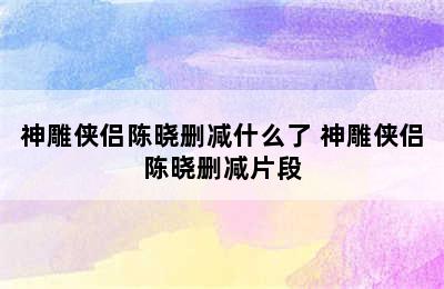 神雕侠侣陈晓删减什么了 神雕侠侣陈晓删减片段